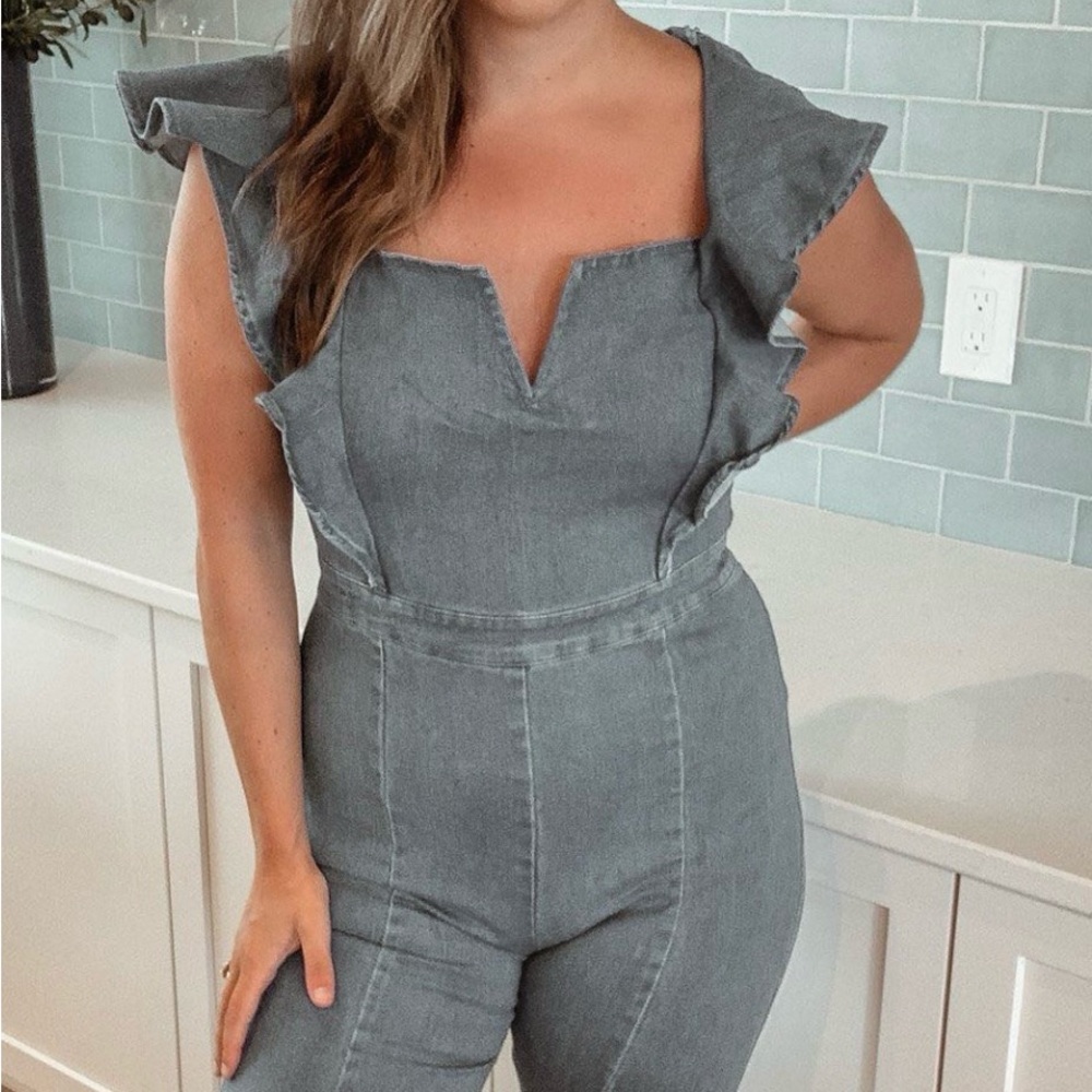 Denim Ruffled Jumpsuit